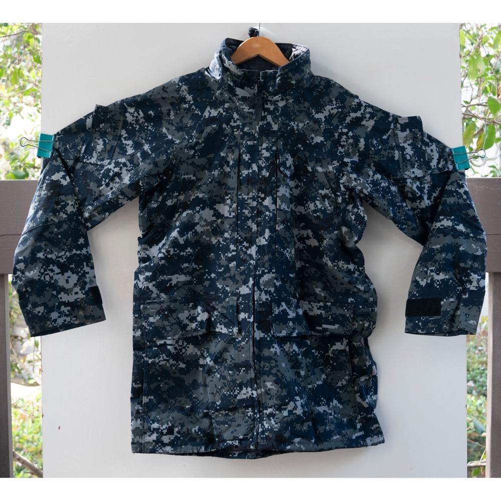 US NAVY Military Blue Digital Camo Working PARKA Jacket SMALL LONG No Liner
